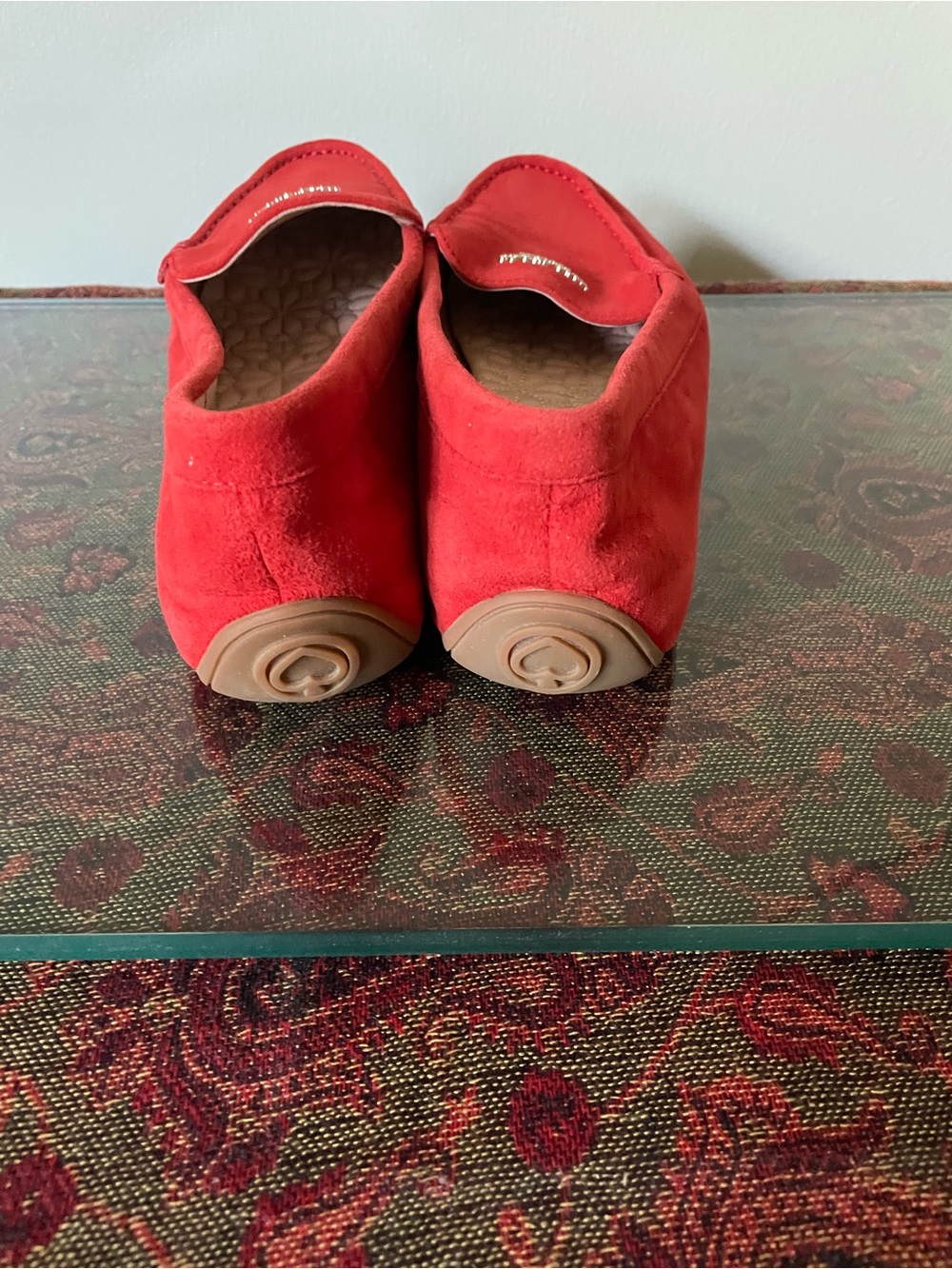 kate spade Red Dakota Suede Loafers with Gold Logo 7.5 EUC - Picture 3 of 5